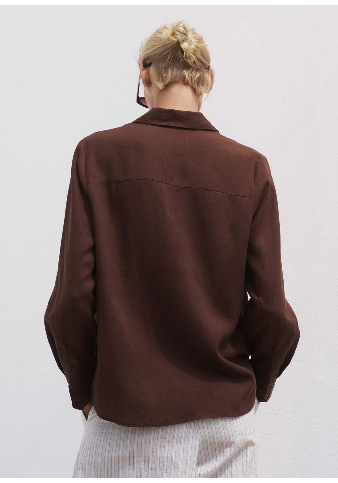 Lyocell Shirt With Pocket - Brown
