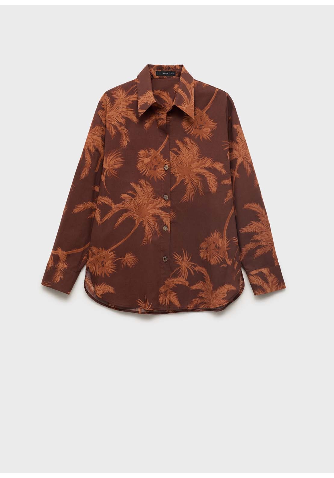 Palm Tree Print Cotton Shirt - Brown