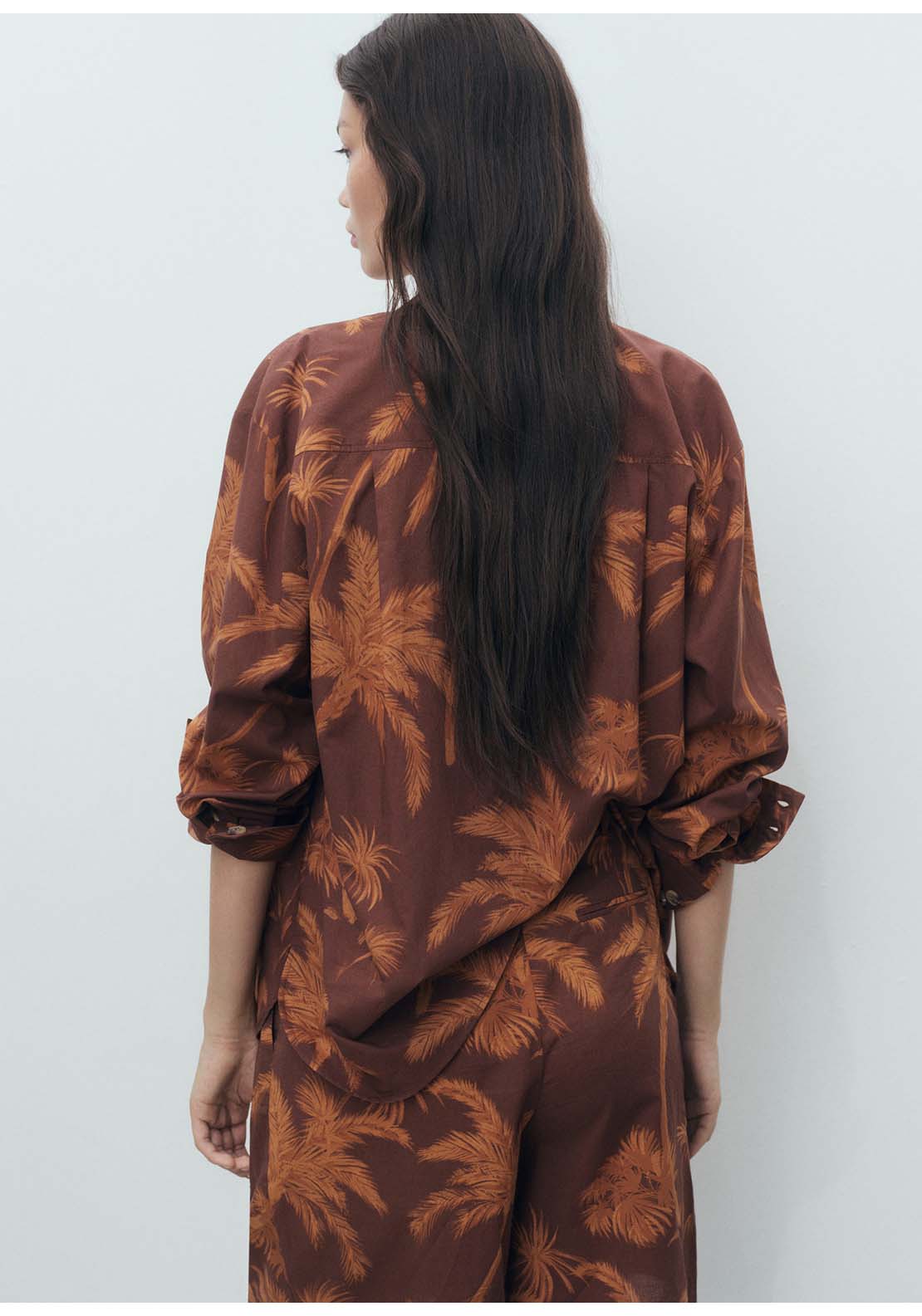 Palm Tree Print Cotton Shirt - Brown