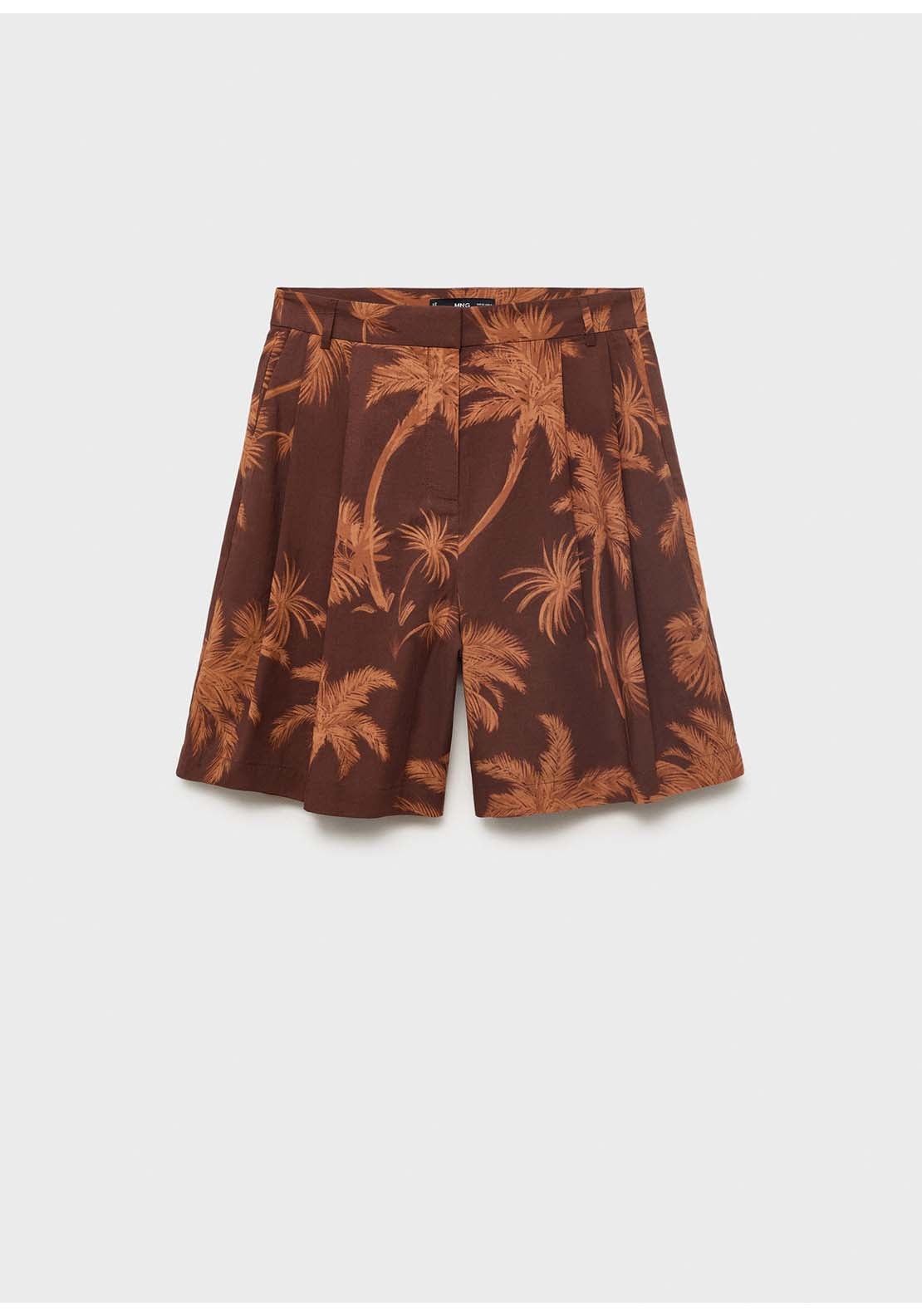 Cotton Bermuda Shorts With Palm Tree Print - Brown