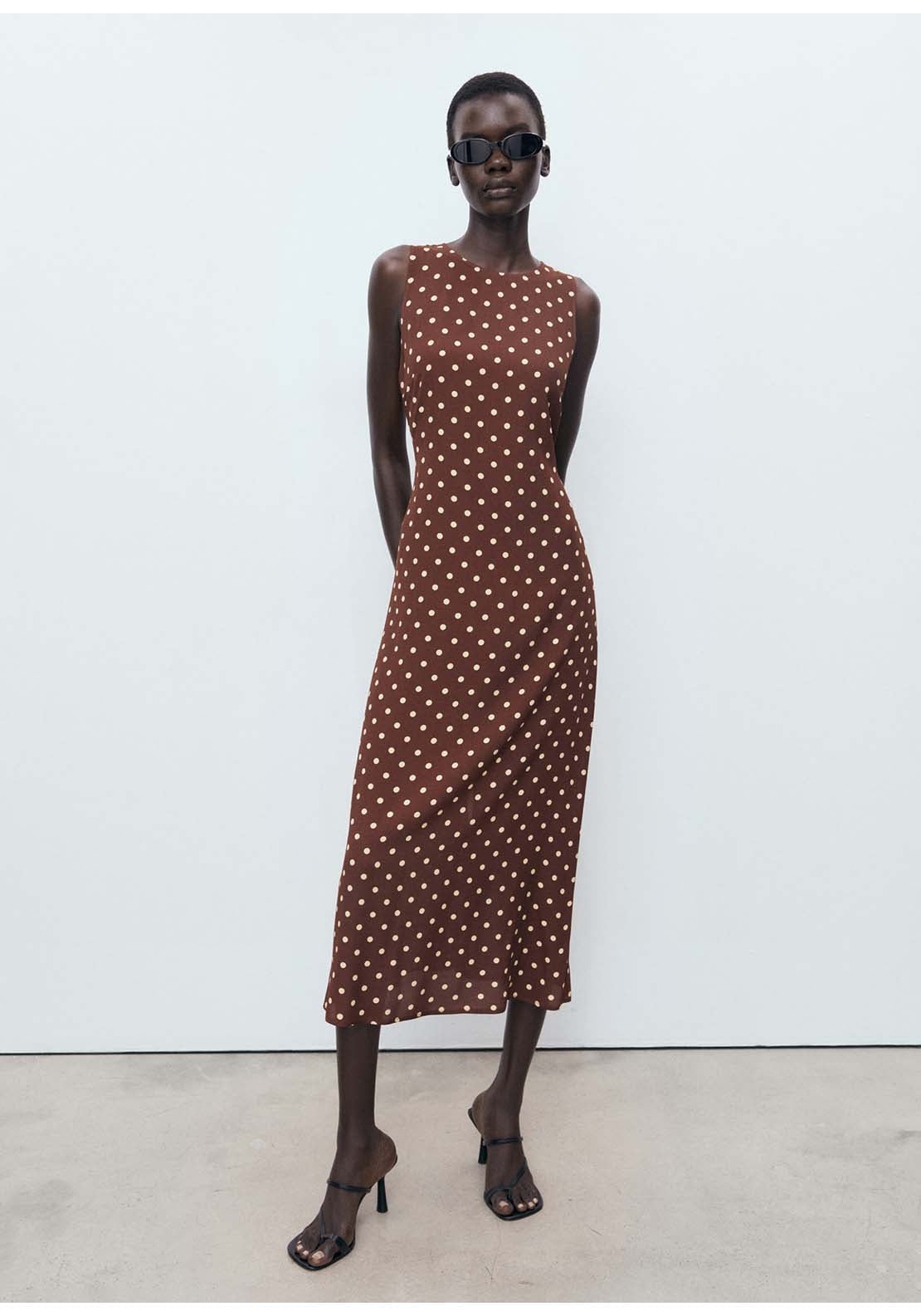 Polka Dot Midi Dress - Brown