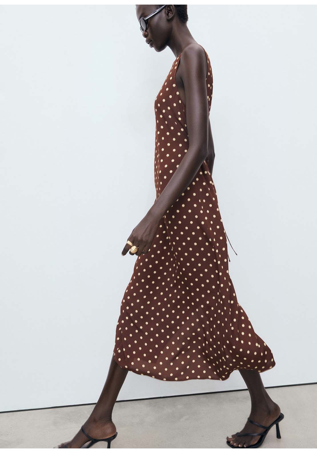 Polka Dot Midi Dress - Brown