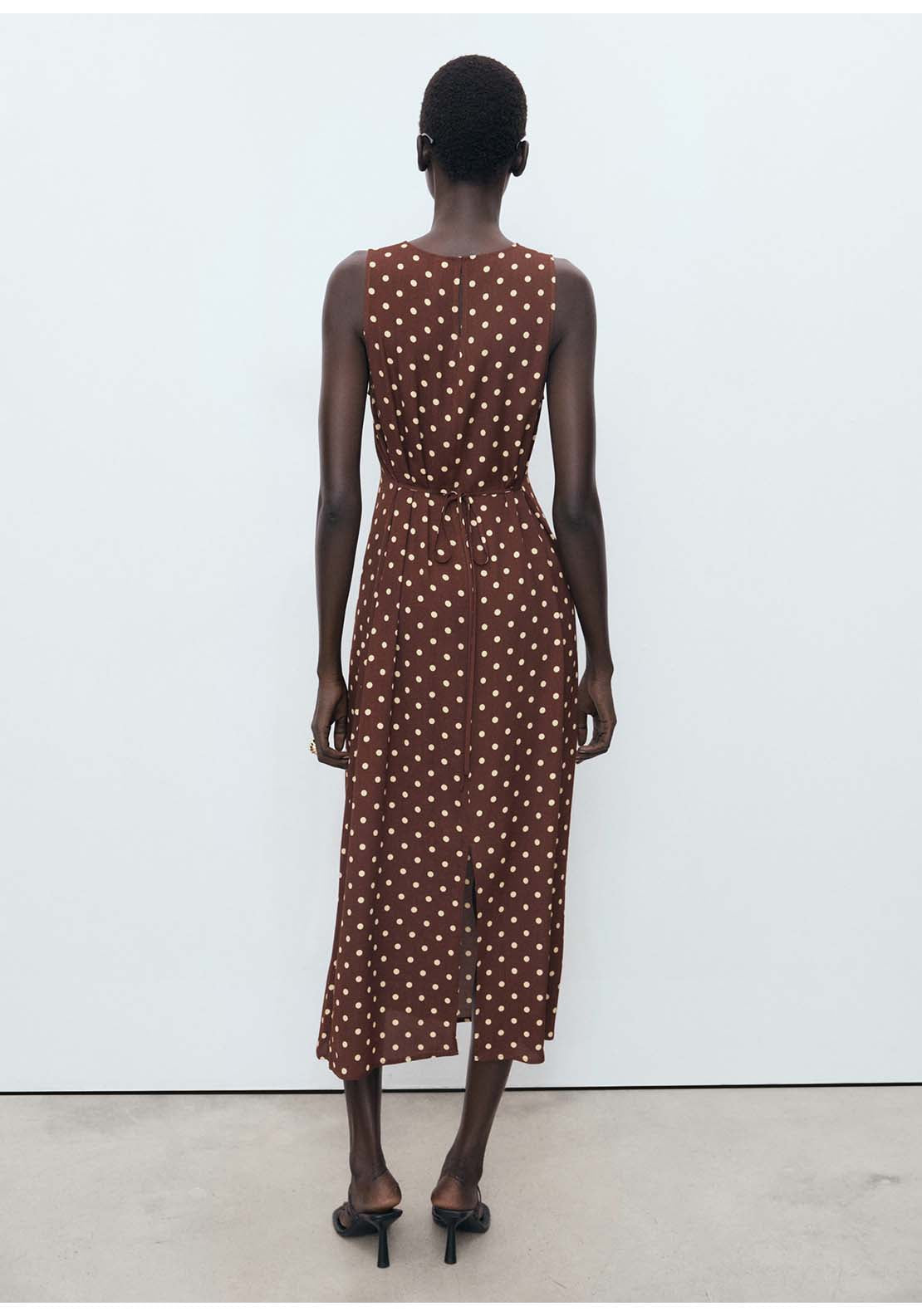 Polka Dot Midi Dress - Brown