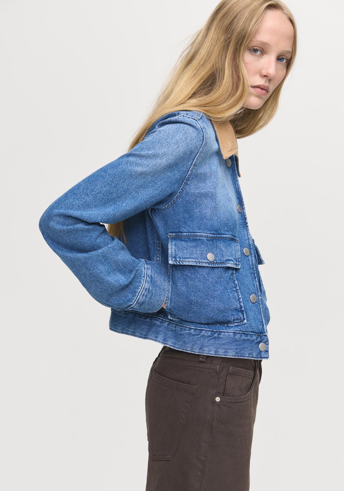 Mango Corduroy Collar Denim Jacket - Blue 3 Shaws Department Stores