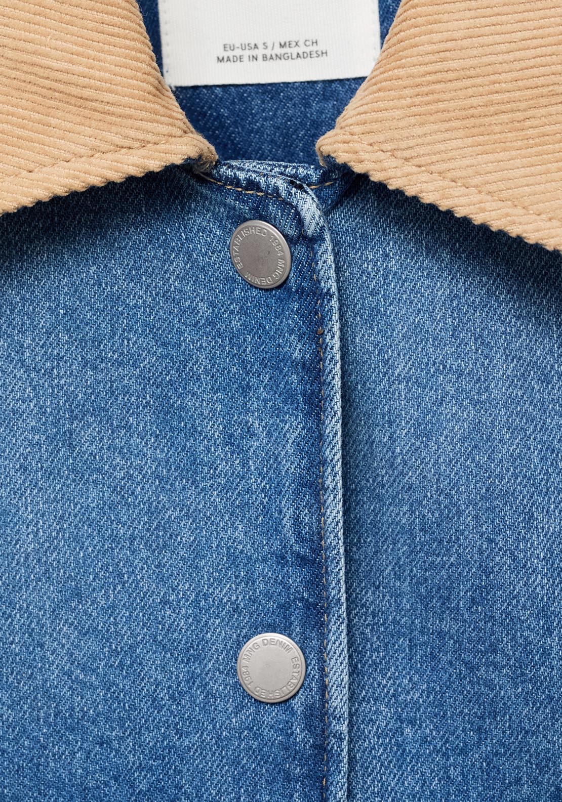 Mango Corduroy Collar Denim Jacket - Blue 5 Shaws Department Stores