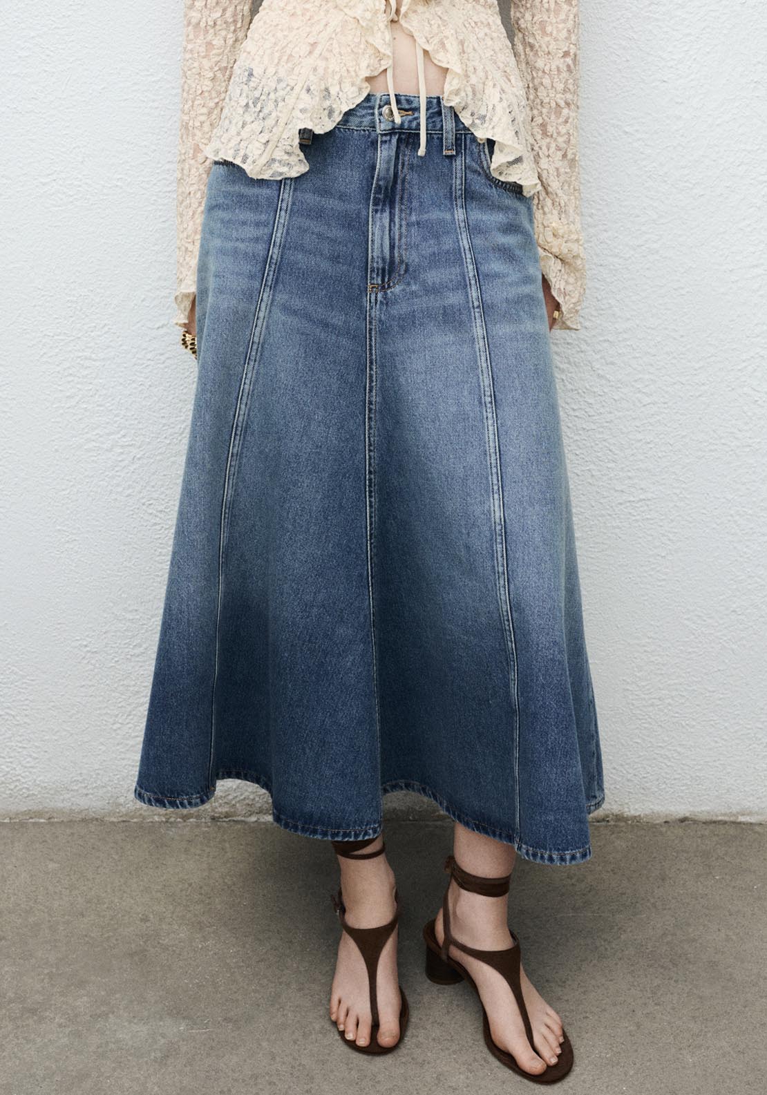Mango Denim Midi Skirt - Blue 1 Shaws Department Stores