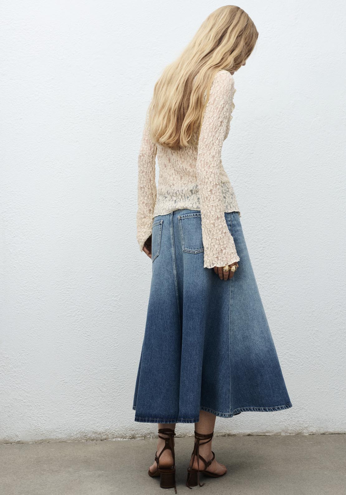 Mango Lace Blouse With Ruffles - Beige 2 Shaws Department Stores