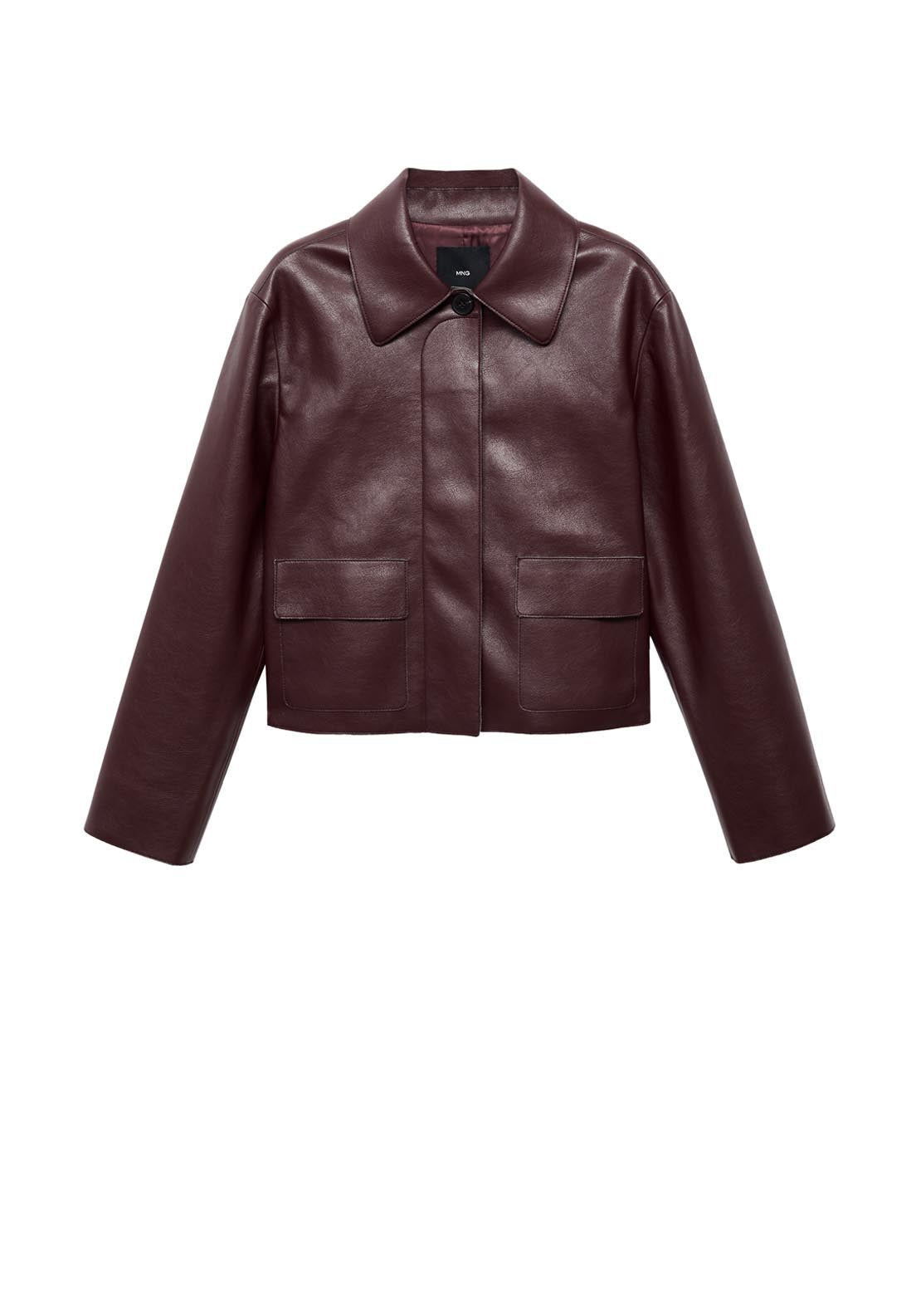 Mango Leather Effect Jacket With Pockets - Red 5 Shaws Department Stores