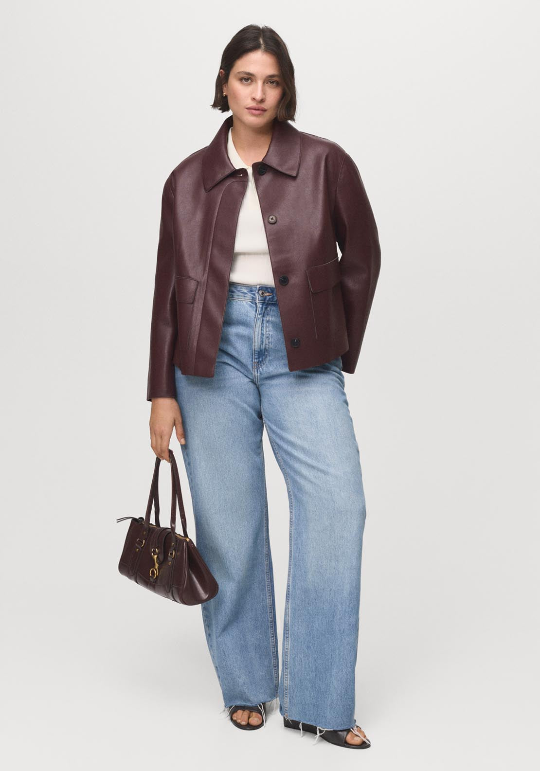 Mango Leather Effect Jacket With Pockets - Red 2 Shaws Department Stores