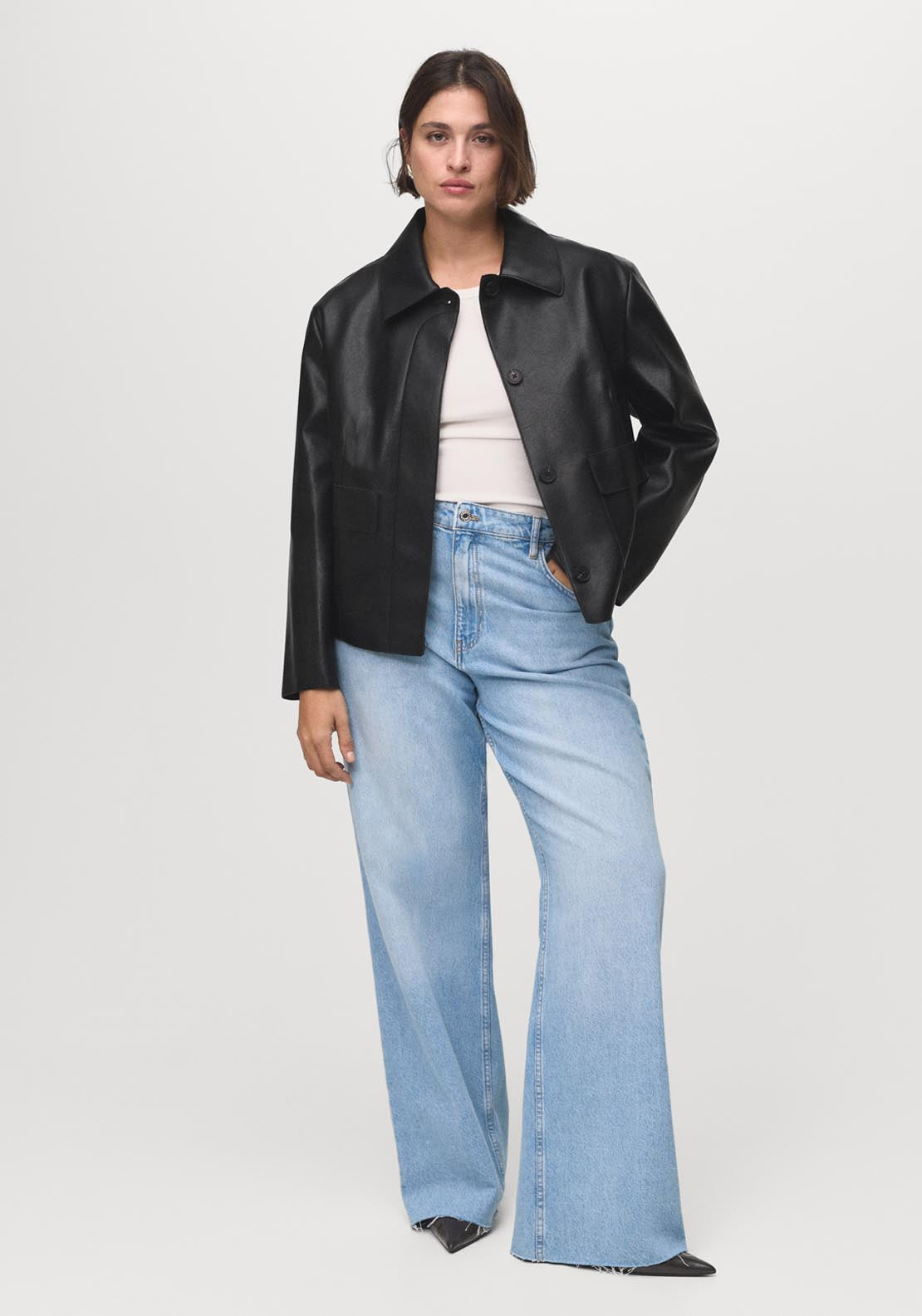 Mango Leather Effect Jacket With Pockets - Black 2 Shaws Department Stores