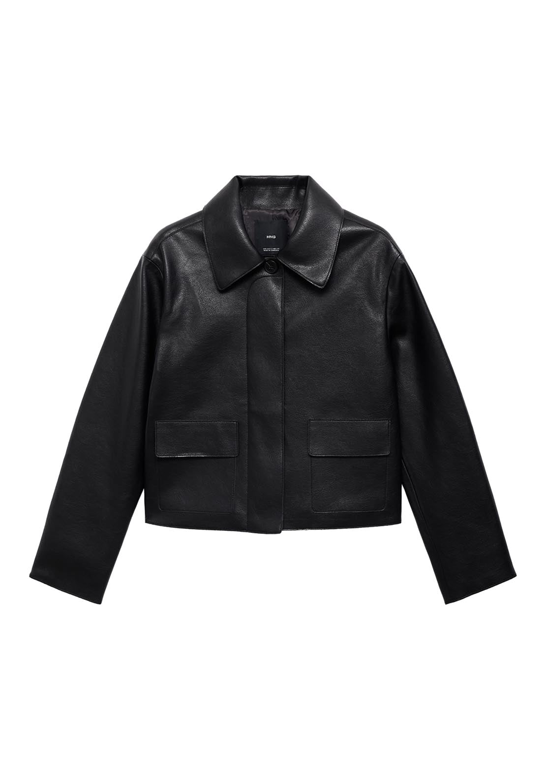 Mango Leather Effect Jacket With Pockets - Black 6 Shaws Department Stores