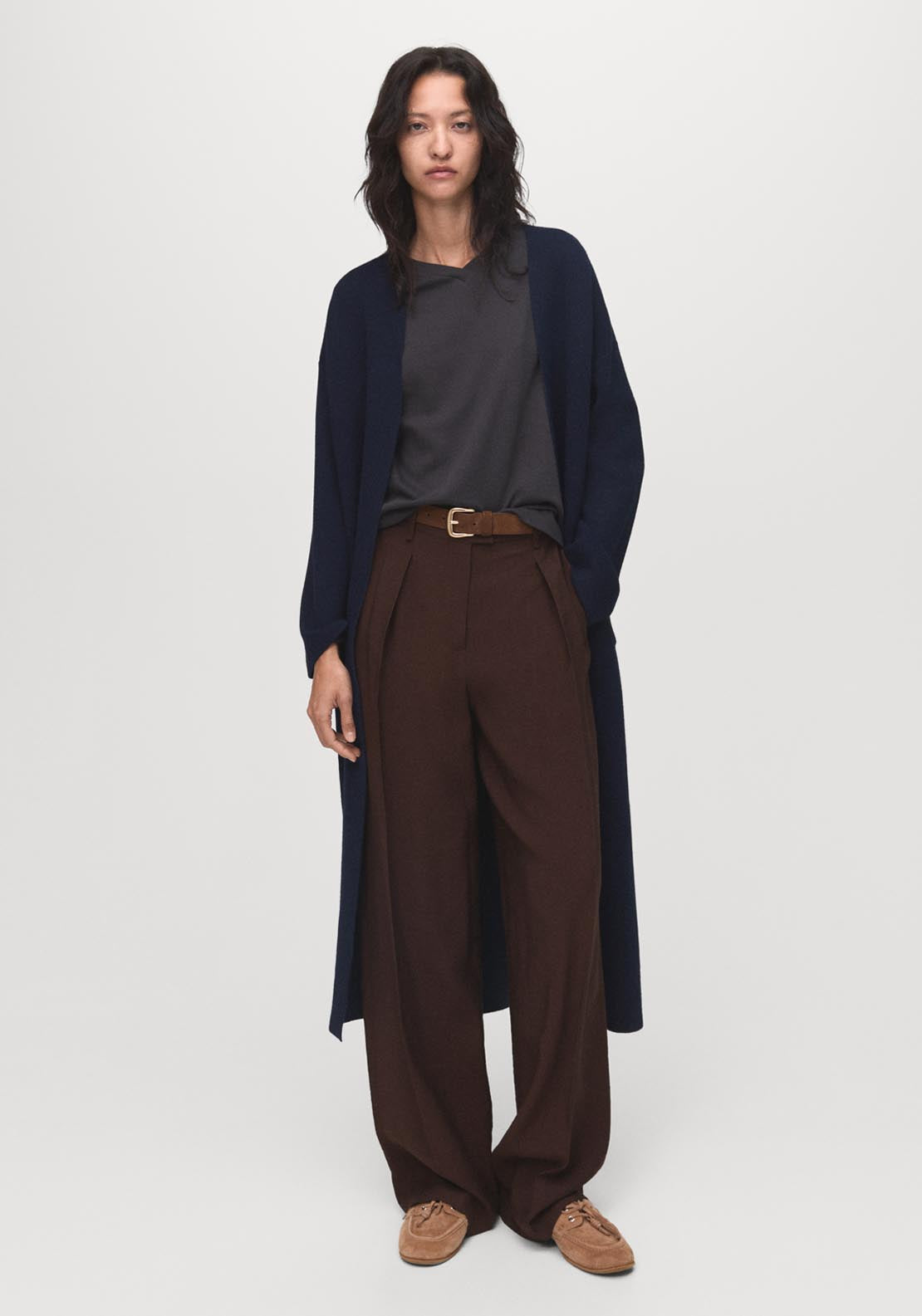 Mango Knitted Long Coat - Blue 1 Shaws Department Stores