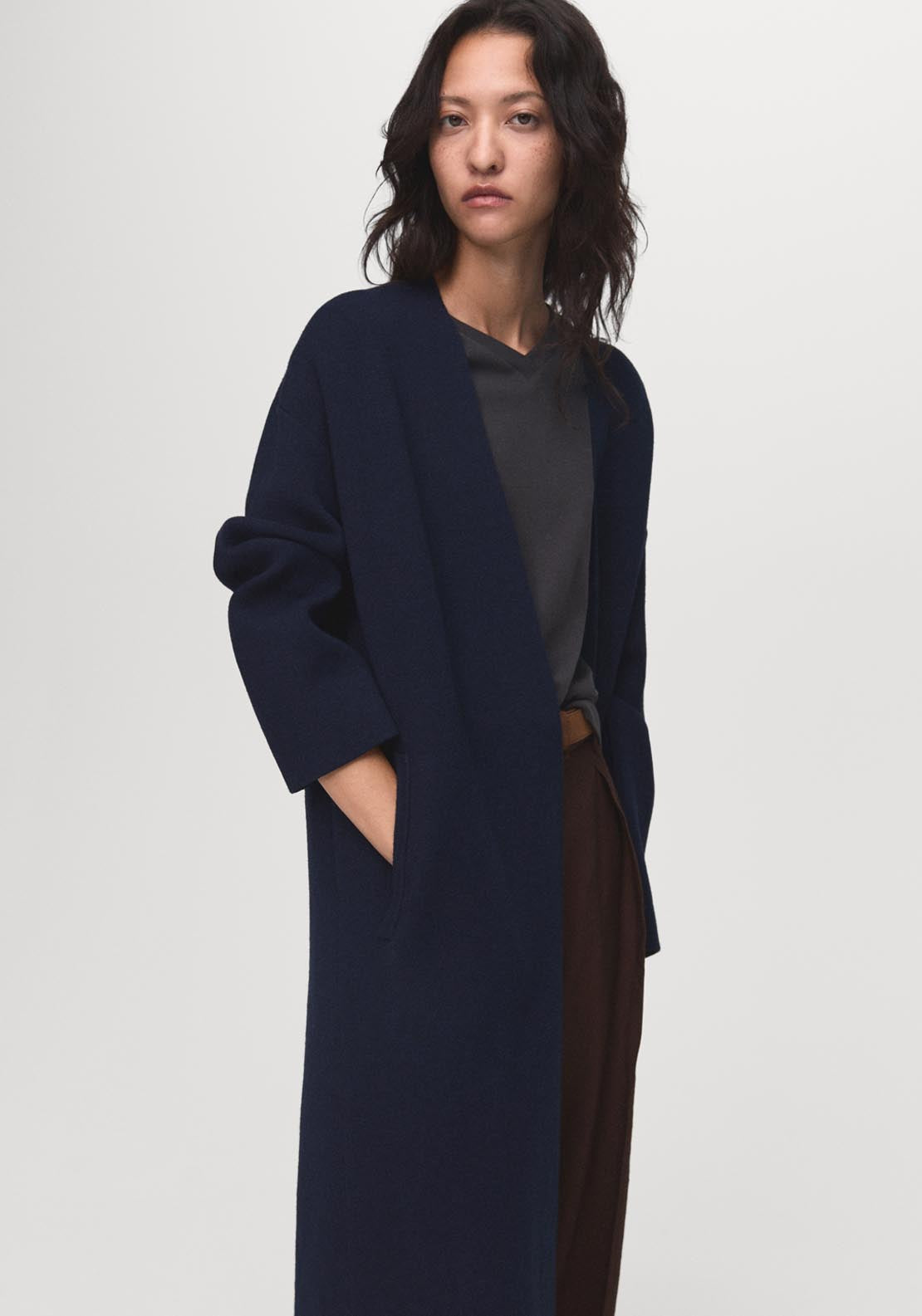 Mango Knitted Long Coat - Blue 4 Shaws Department Stores