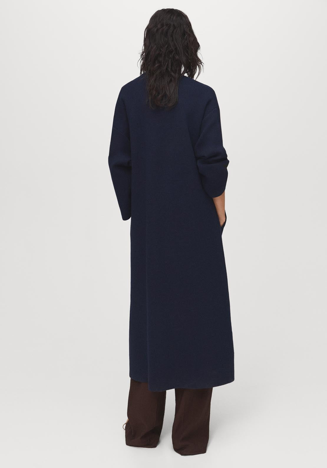 Mango Knitted Long Coat - Blue 2 Shaws Department Stores