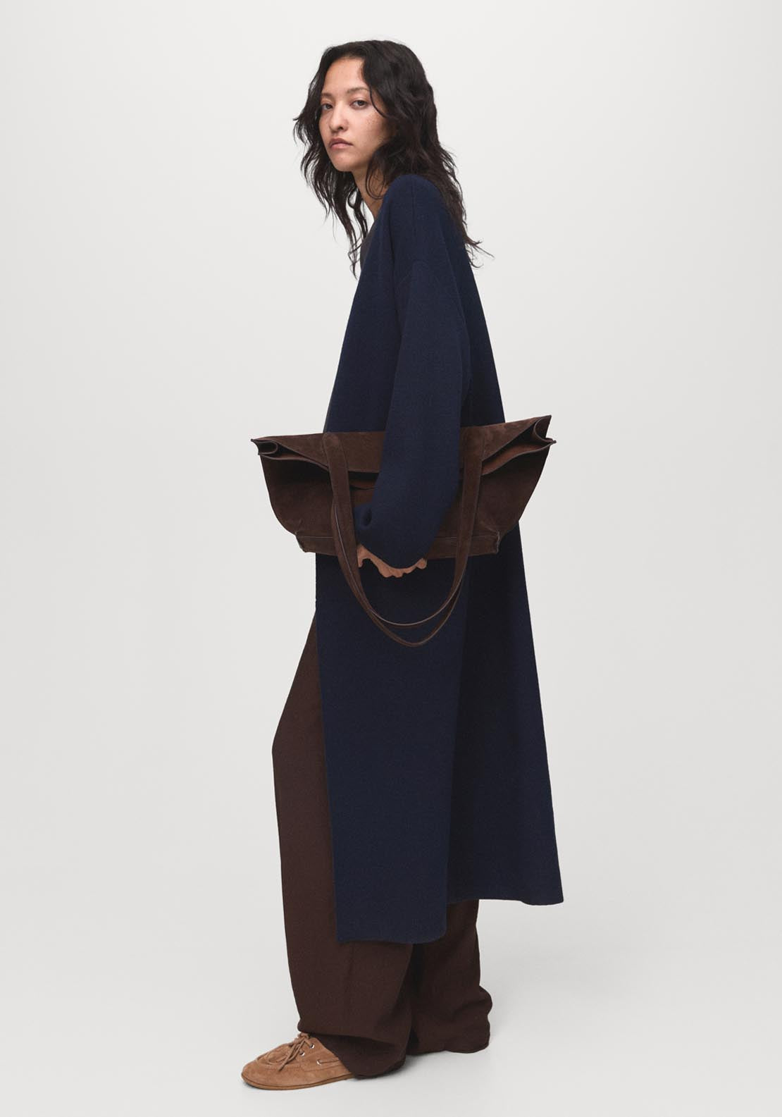 Mango Knitted Long Coat - Blue 3 Shaws Department Stores