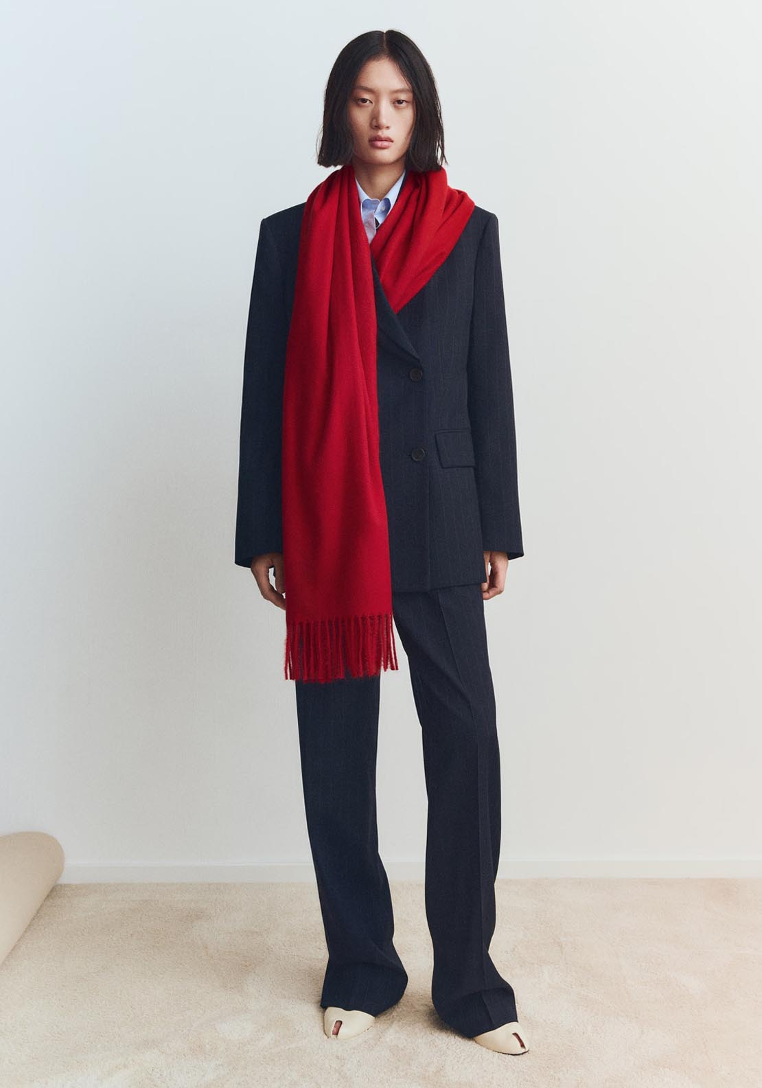 Mango Fringed Edge Scarf - Red 4 Shaws Department Stores