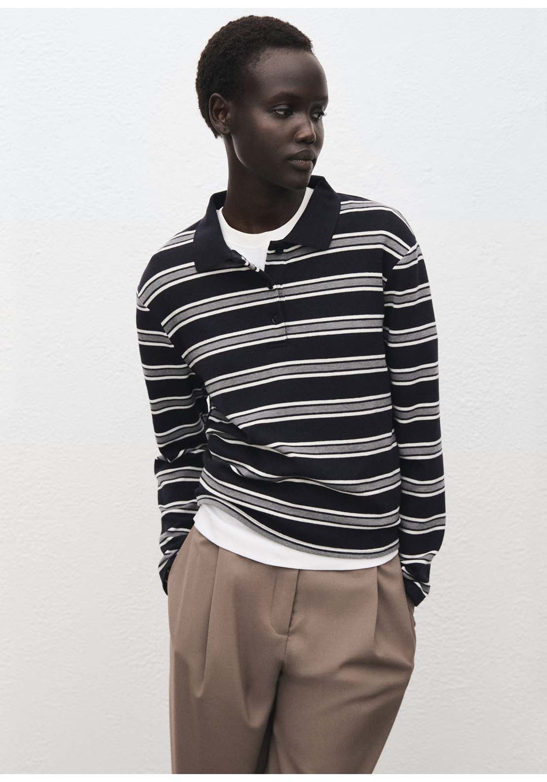 Striped Polo Neck T-Shirt - Blue