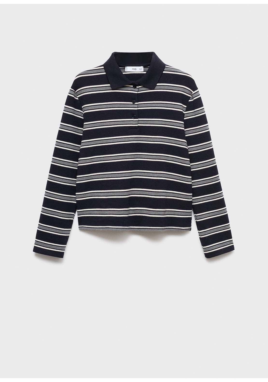 Striped Polo Neck T-Shirt - Blue