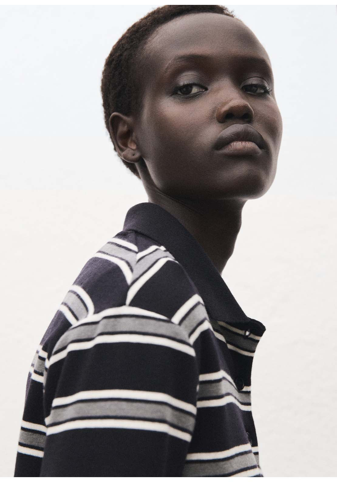 Striped Polo Neck T-Shirt - Blue
