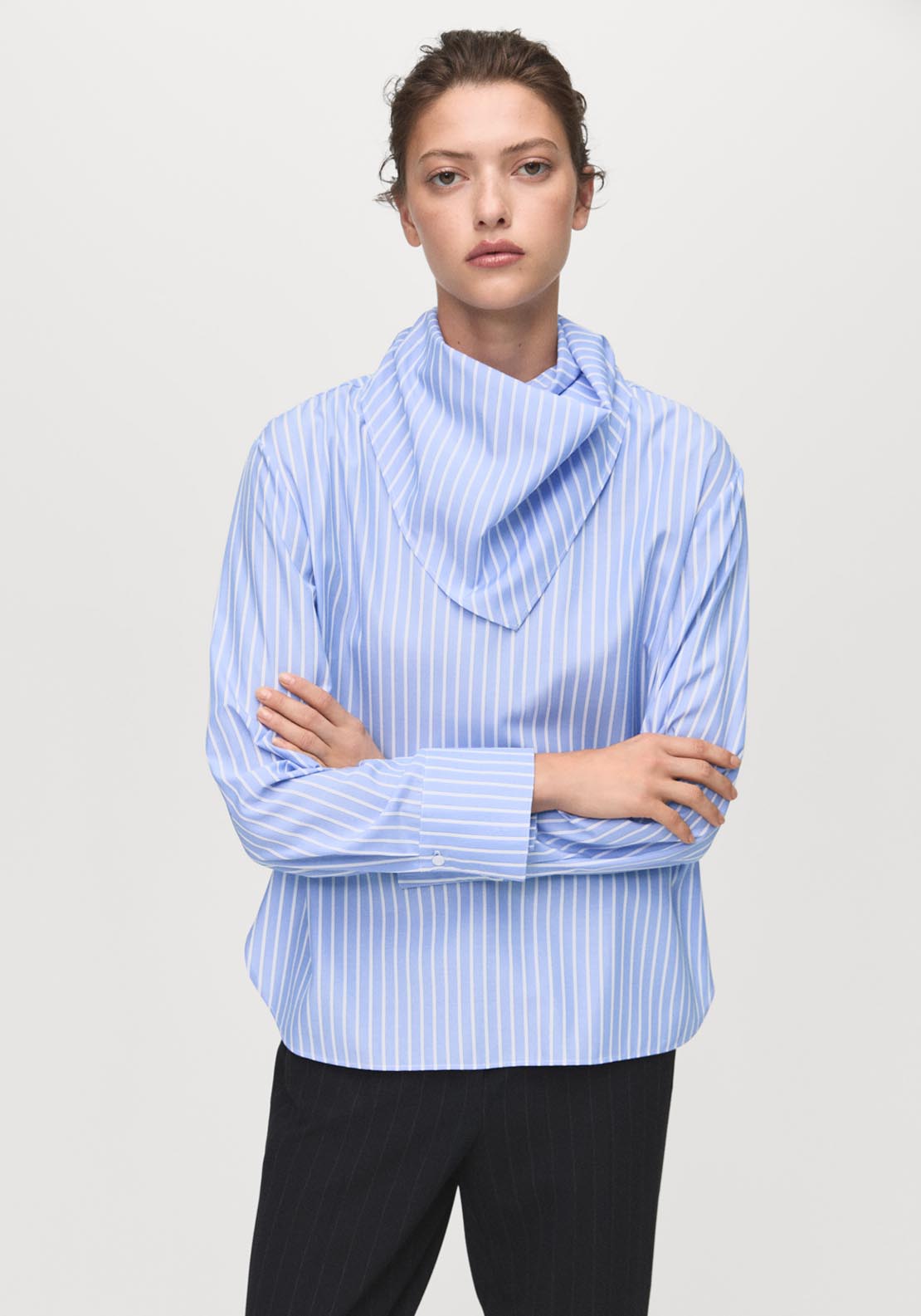 Mango Striped Blouse With Handkerchief - Blue 1 Shaws Department Stores
