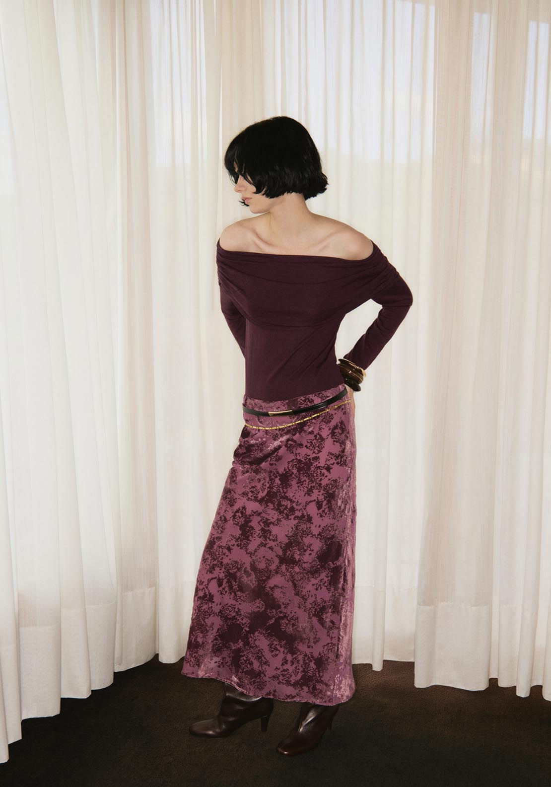Mango Long Jacquard Skirt - Red 1 Shaws Department Stores