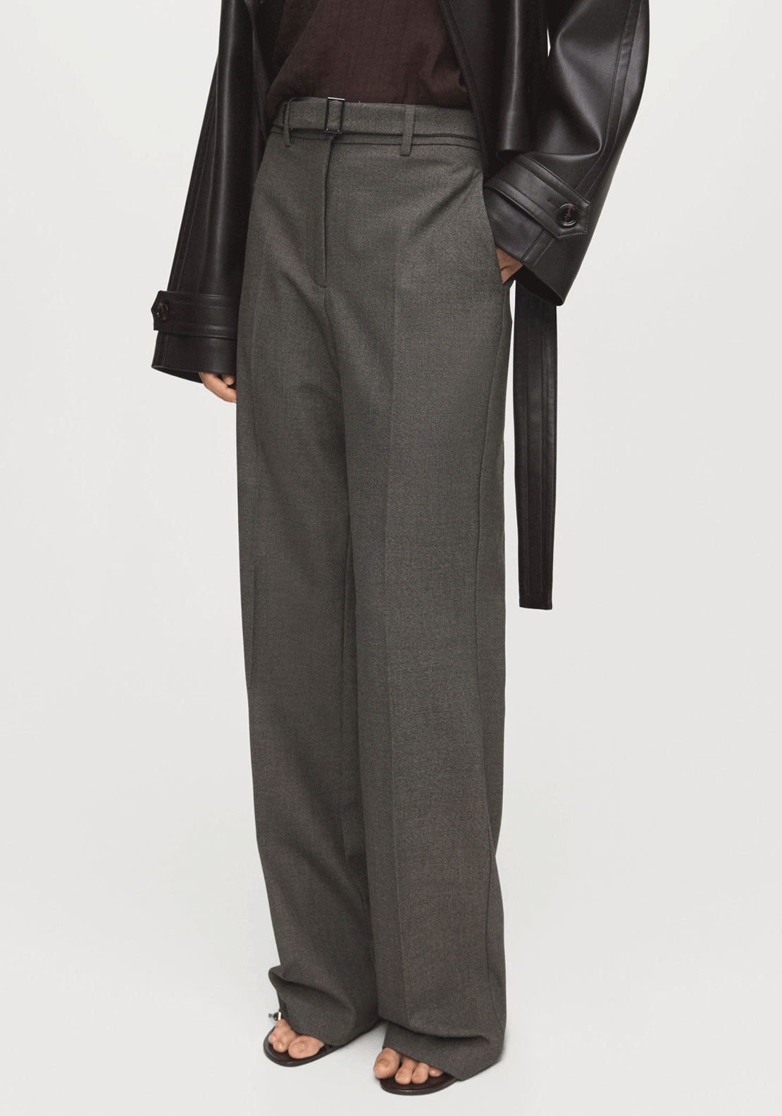 Belt Straight Fit Trousers - Brown