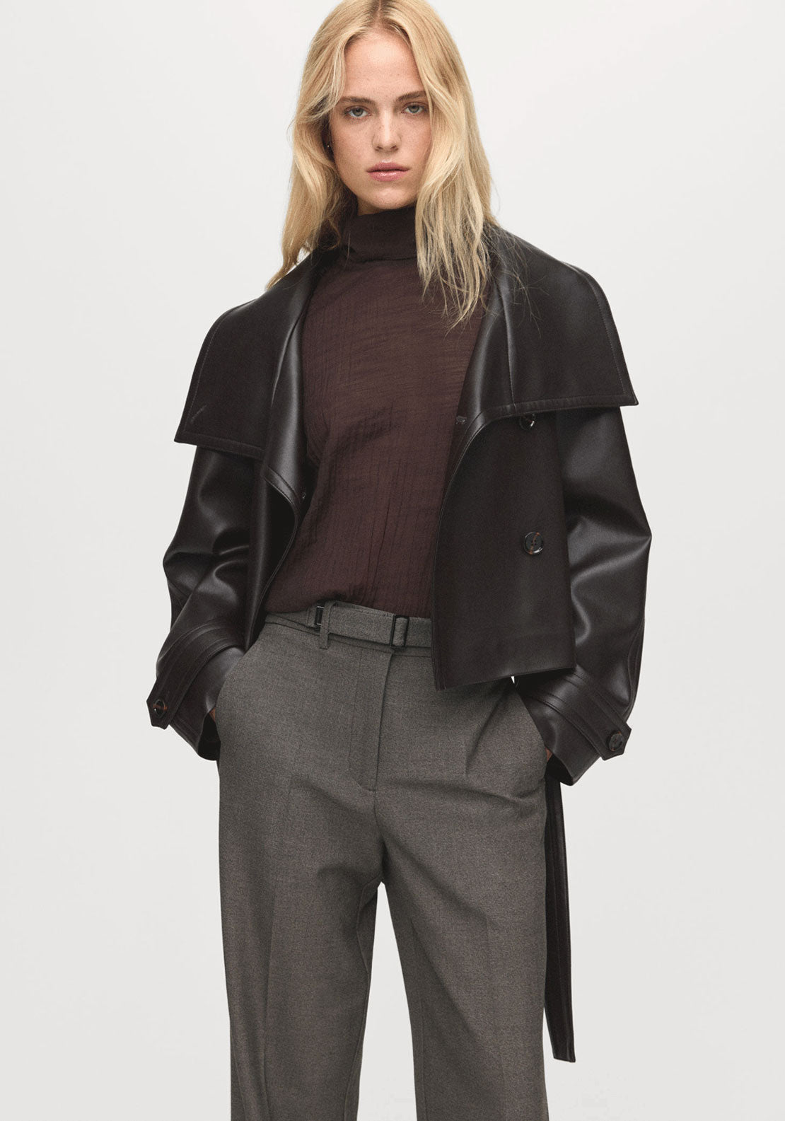 Belt Straight Fit Trousers - Brown