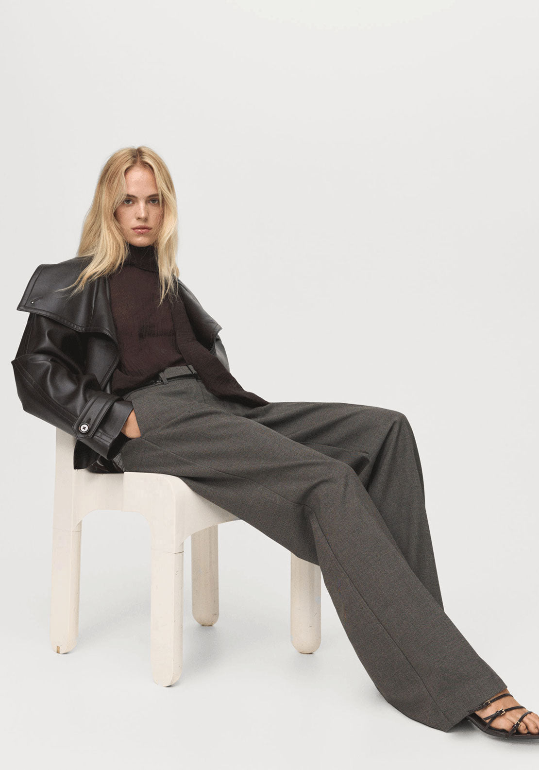 Belt Straight Fit Trousers - Brown