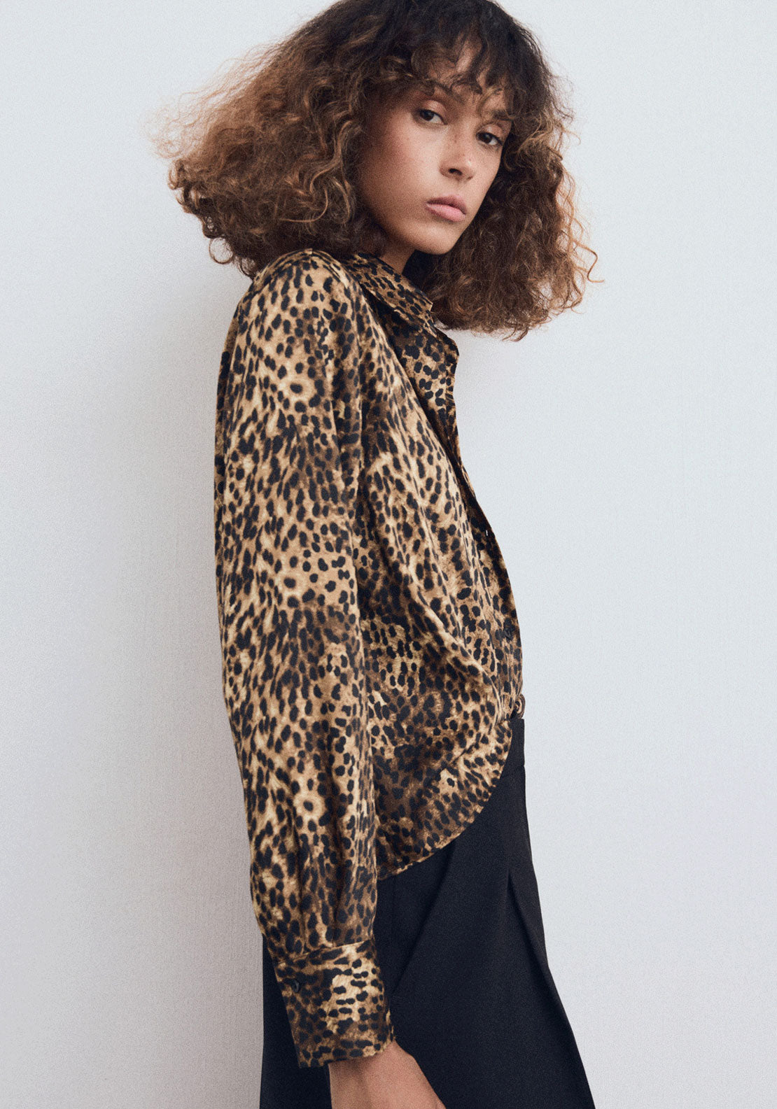 Leopard Print Satin Shirt - Brown