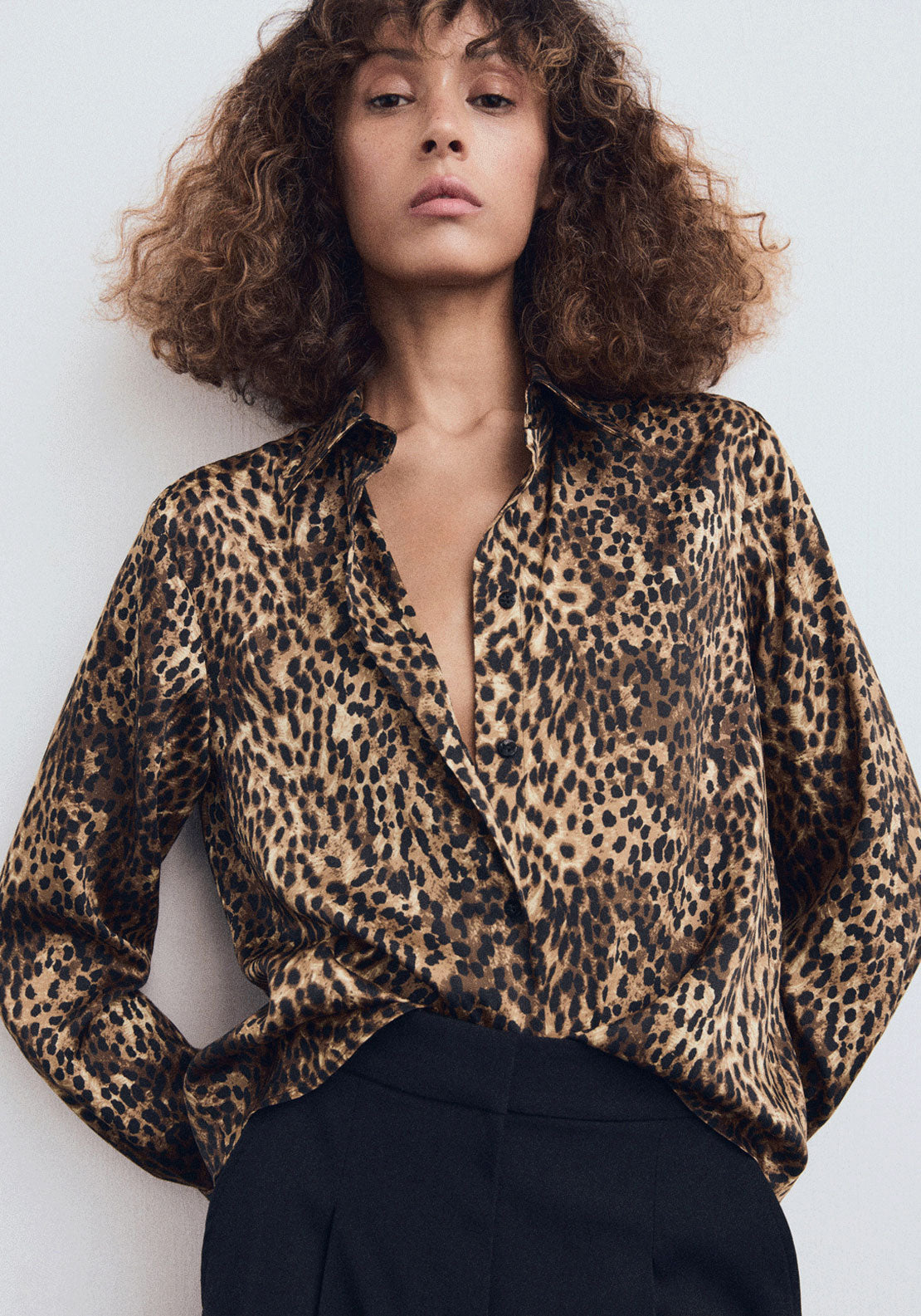 Leopard Print Satin Shirt - Brown