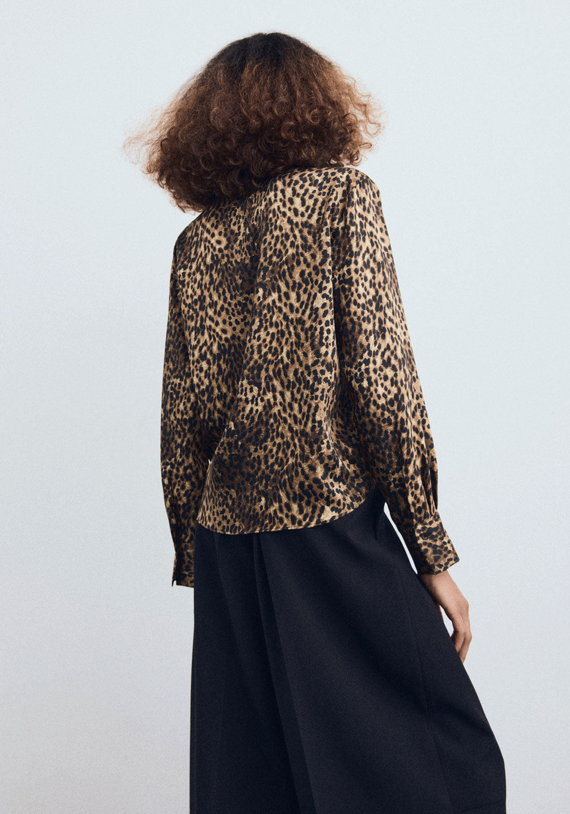 Leopard Print Satin Shirt - Brown
