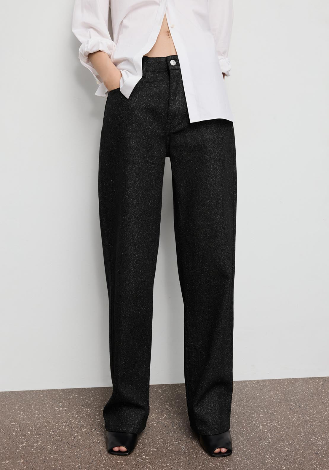 Shiny Straight Leg Jeans - Black