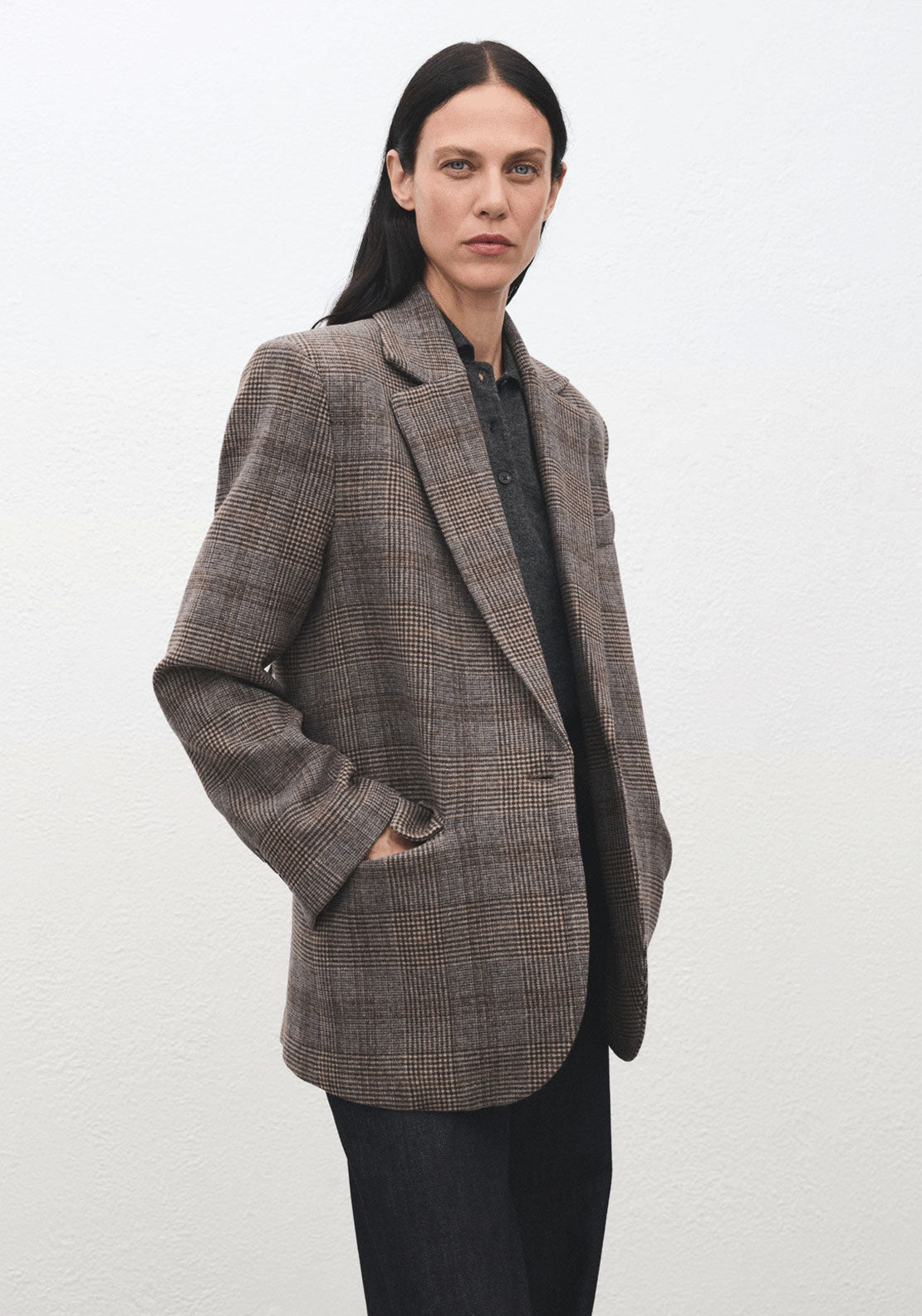 Checked Blazer - Brown
