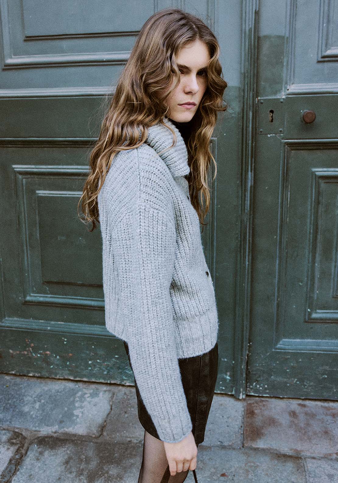 Cardigan With Shawl Collar - Grey