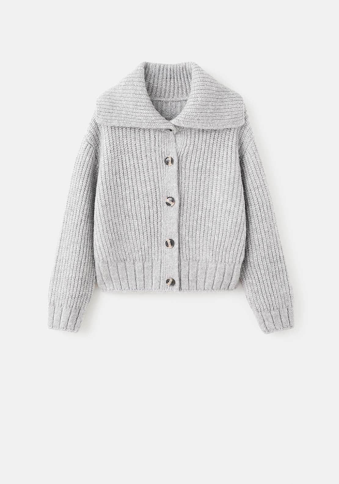 Cardigan With Shawl Collar - Grey
