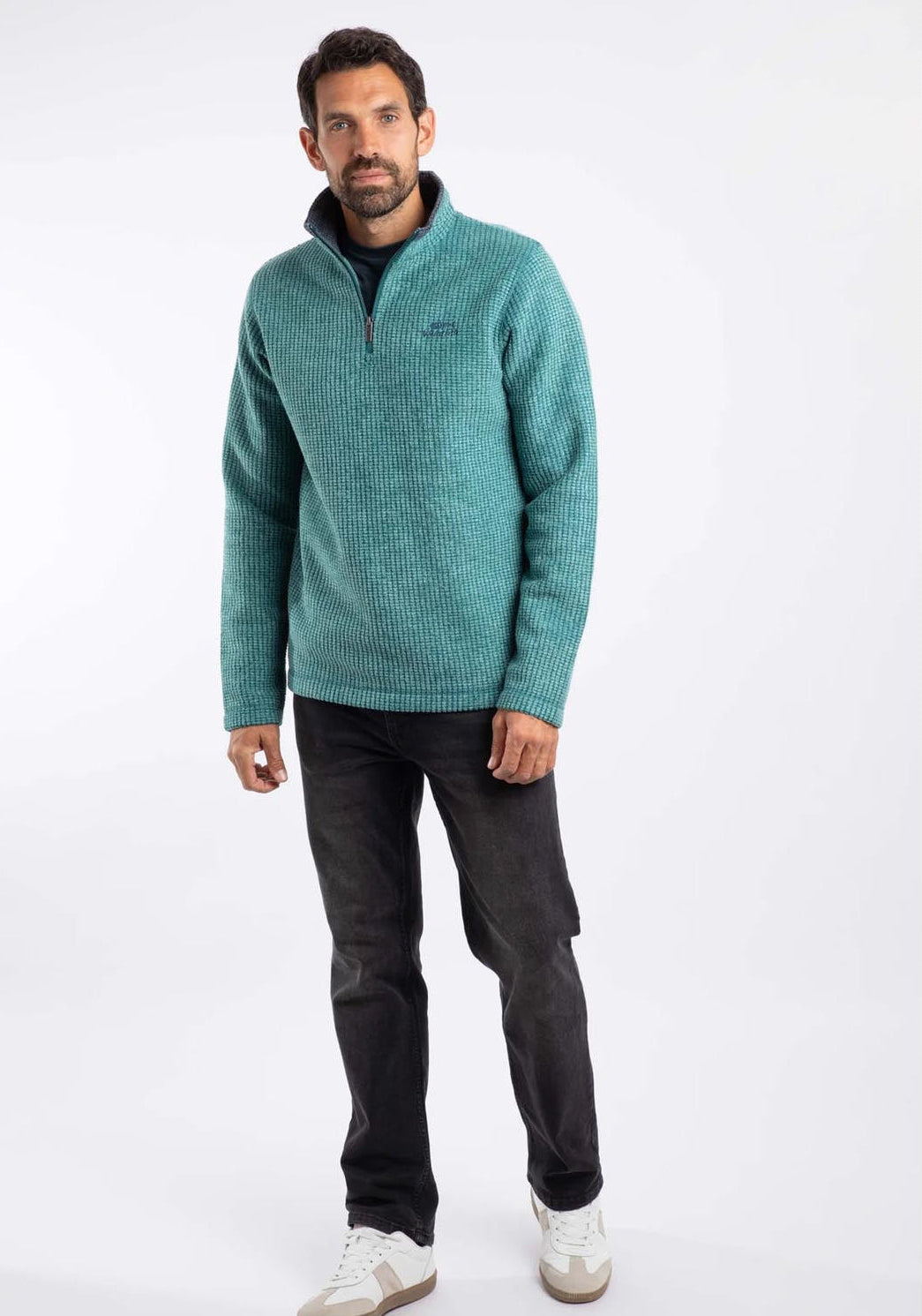 Weird Fish Newark 1/4 Zip Grid Fleece - Leaf Green 4 Shaws Department Stores