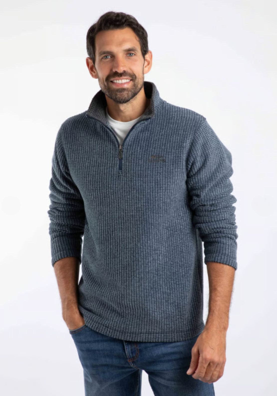 Weird Fish Newark 1/4 Zip Grid Fleece - Navy 1 Shaws Department Stores