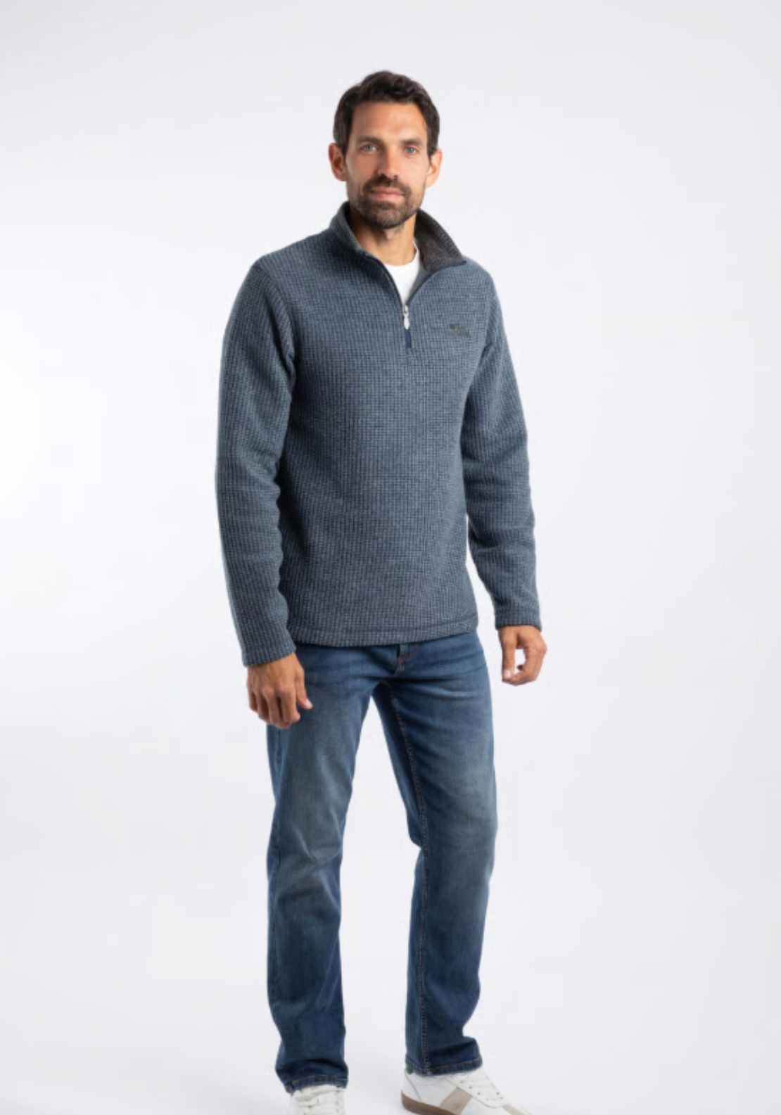 Weird Fish Newark 1/4 Zip Grid Fleece - Navy 3 Shaws Department Stores