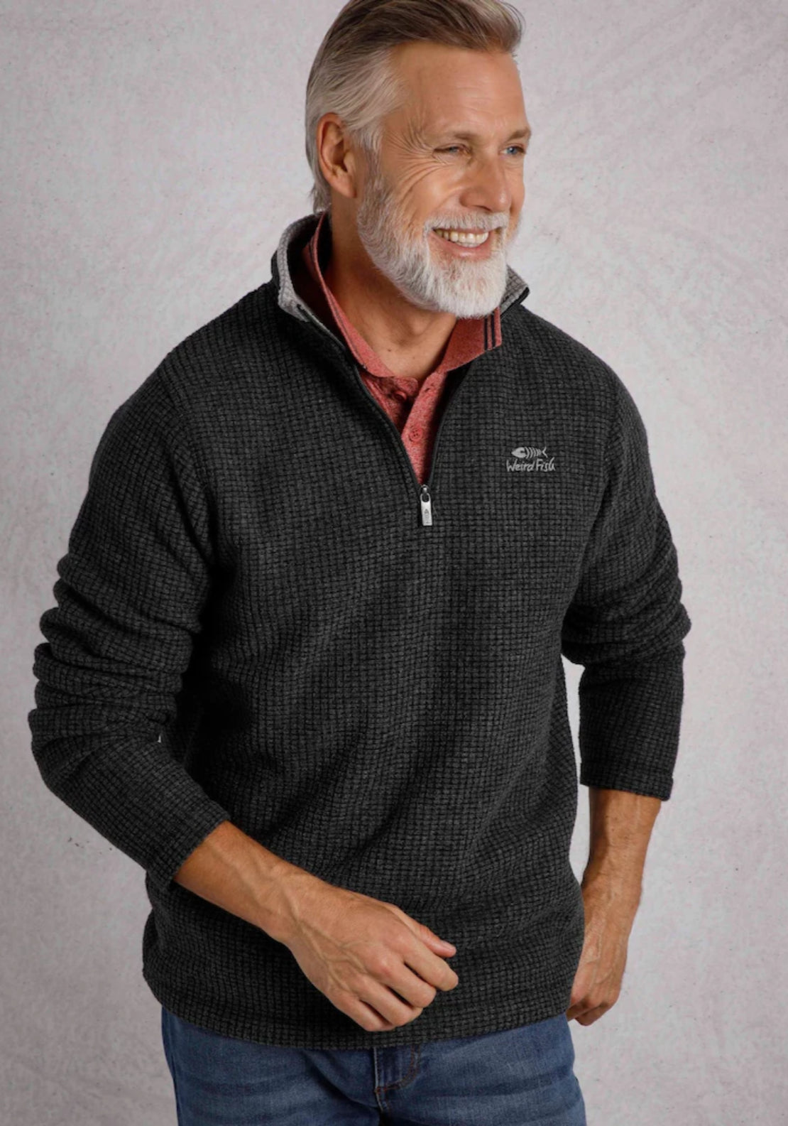 Weird Fish Newark 1/4 Zip Grid Fleece - Black 1 Shaws Department Stores