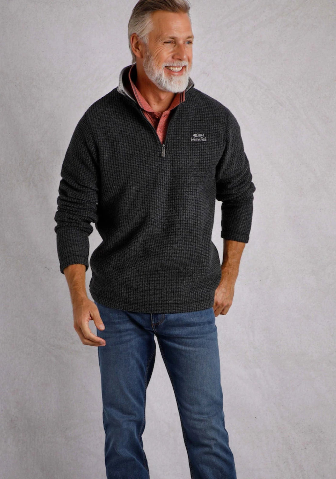 Weird Fish Newark 1/4 Zip Grid Fleece - Black 4 Shaws Department Stores