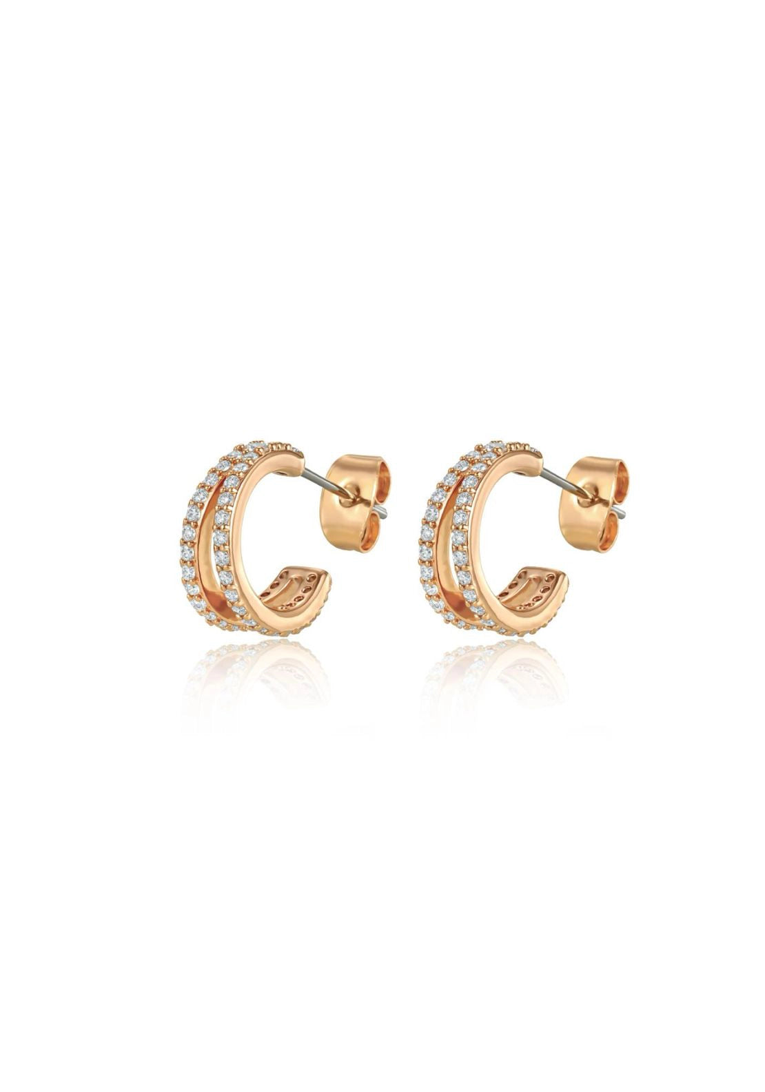 Pavé Mini Double Circle Huggie Earrings - Gold
