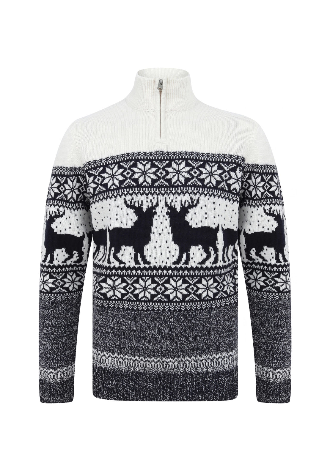 Split Star 1/2 Zip Christmas Jumper - Laundered Ecru 1 Shaws Department Stores