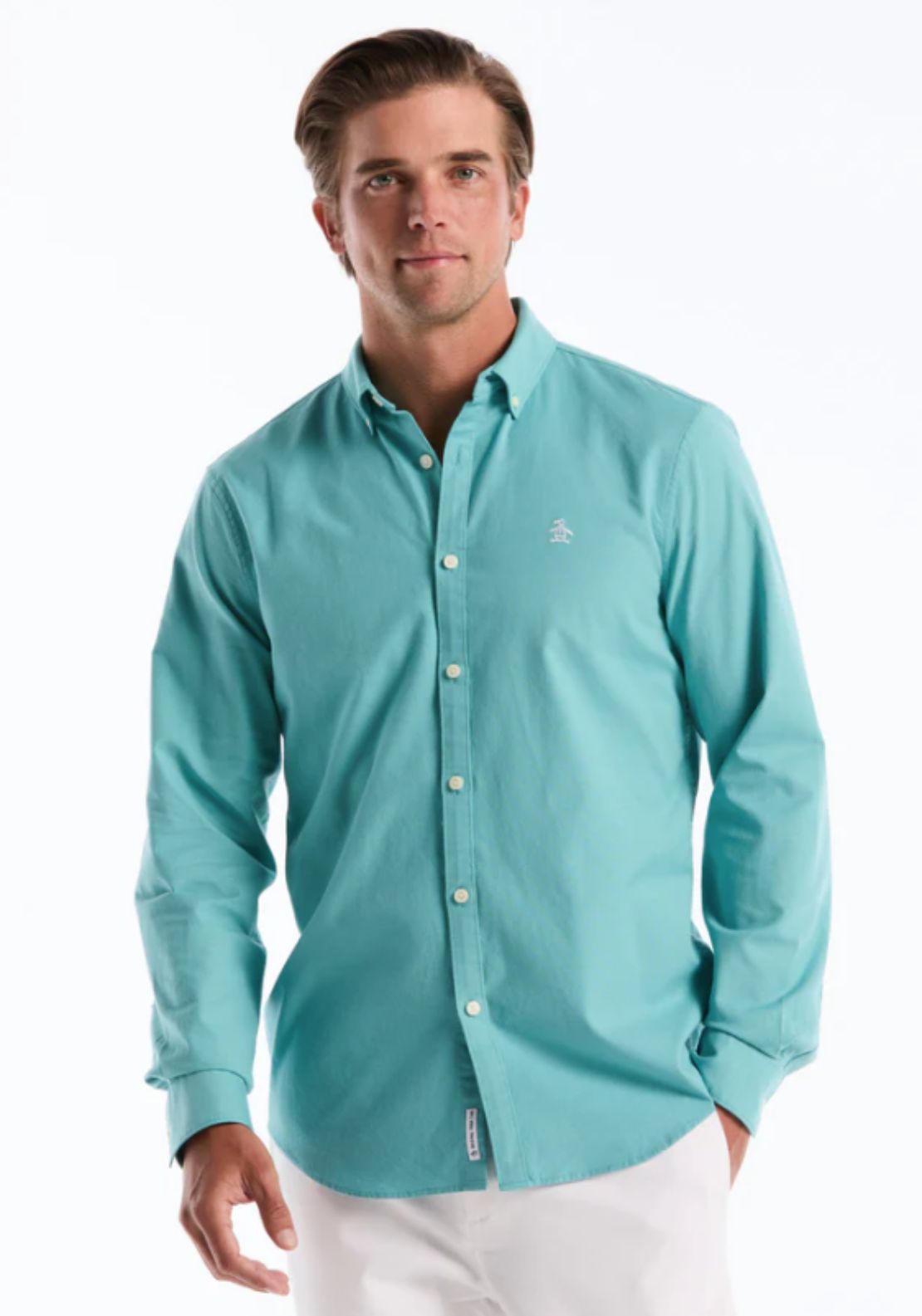 Penguin Long Sleeve Oxford Shirt - 428 Aquarelle 1 Shaws Department Stores