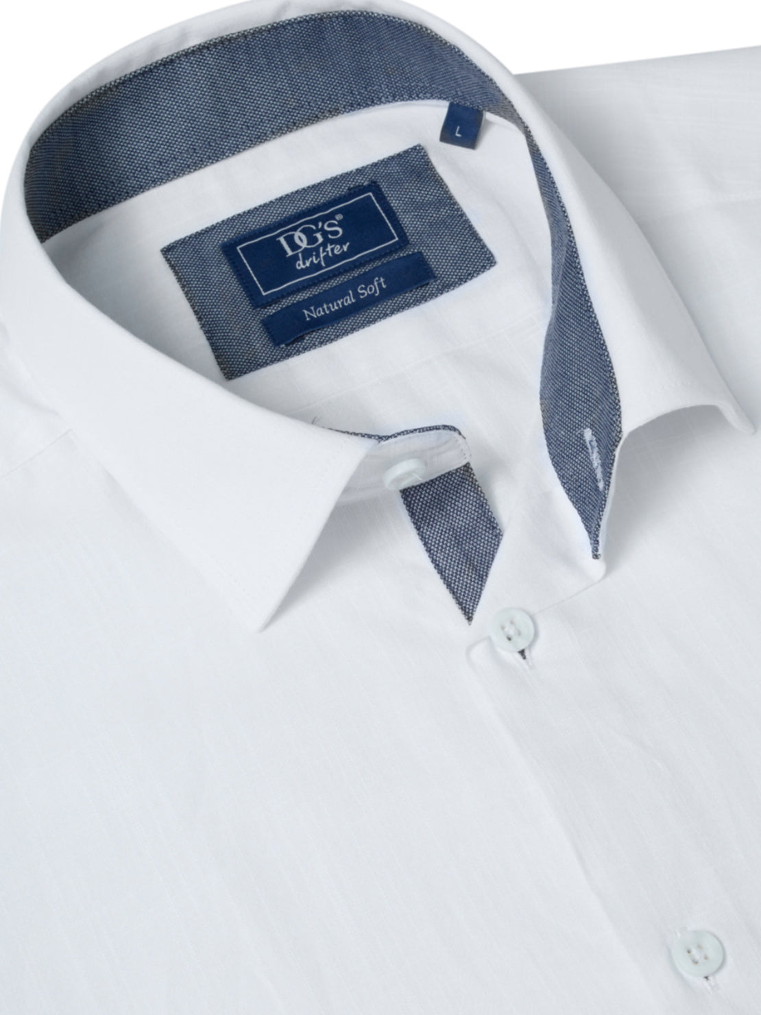 Drifter 100% Cotton Long Sleeve Plain Giovanni Shirt - White 2 Shaws Department Stores