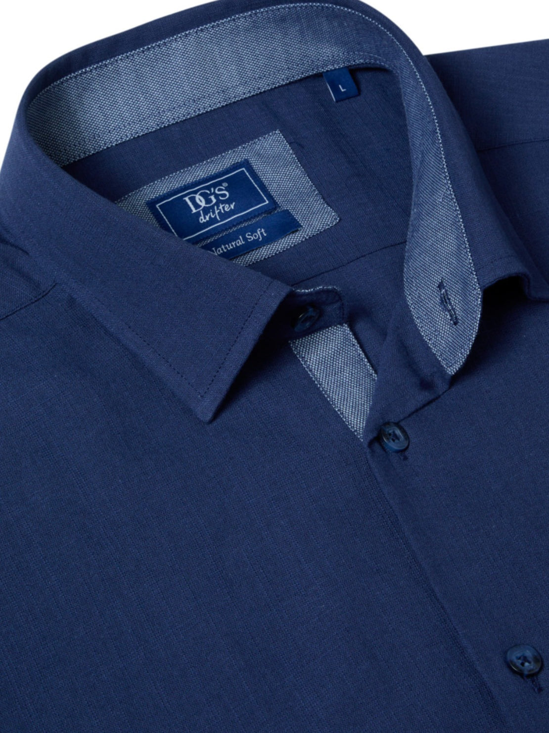 Drifter 100% Cotton Long Sleeve Plain Giovanni Shirt - Navy 2 Shaws Department Stores