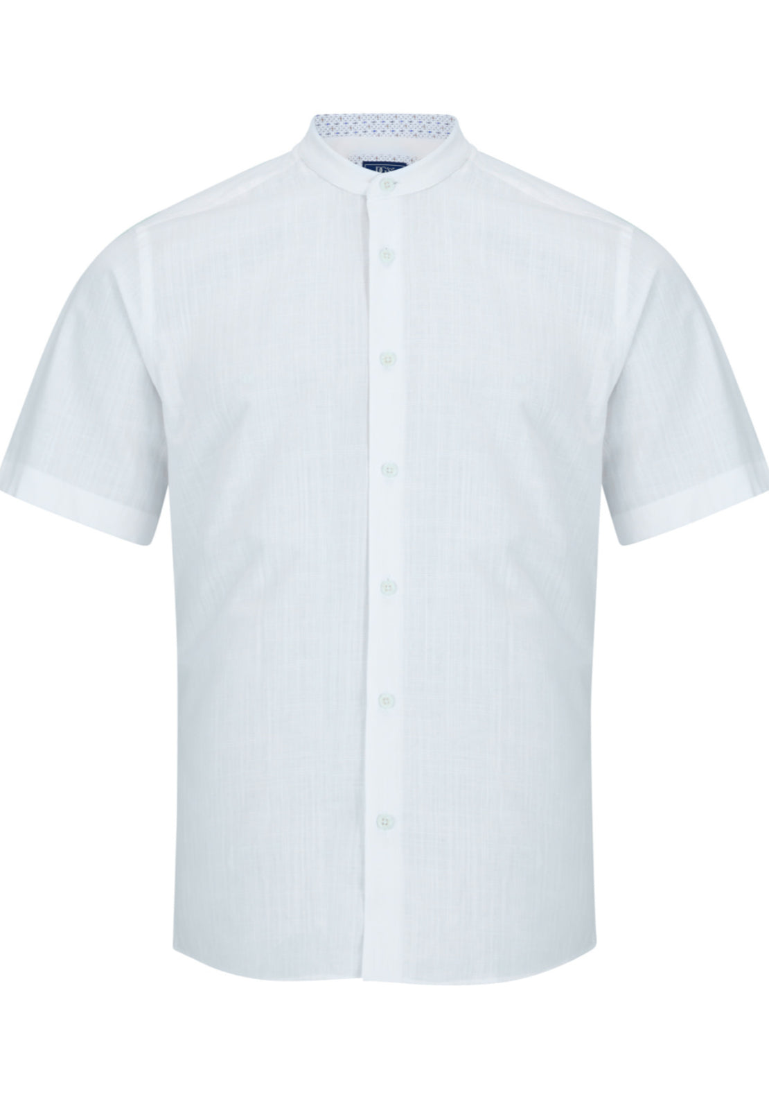 Drifter Short Sleeve Mao Collar Cotton Shirt - White 1 Shaws Department Stores