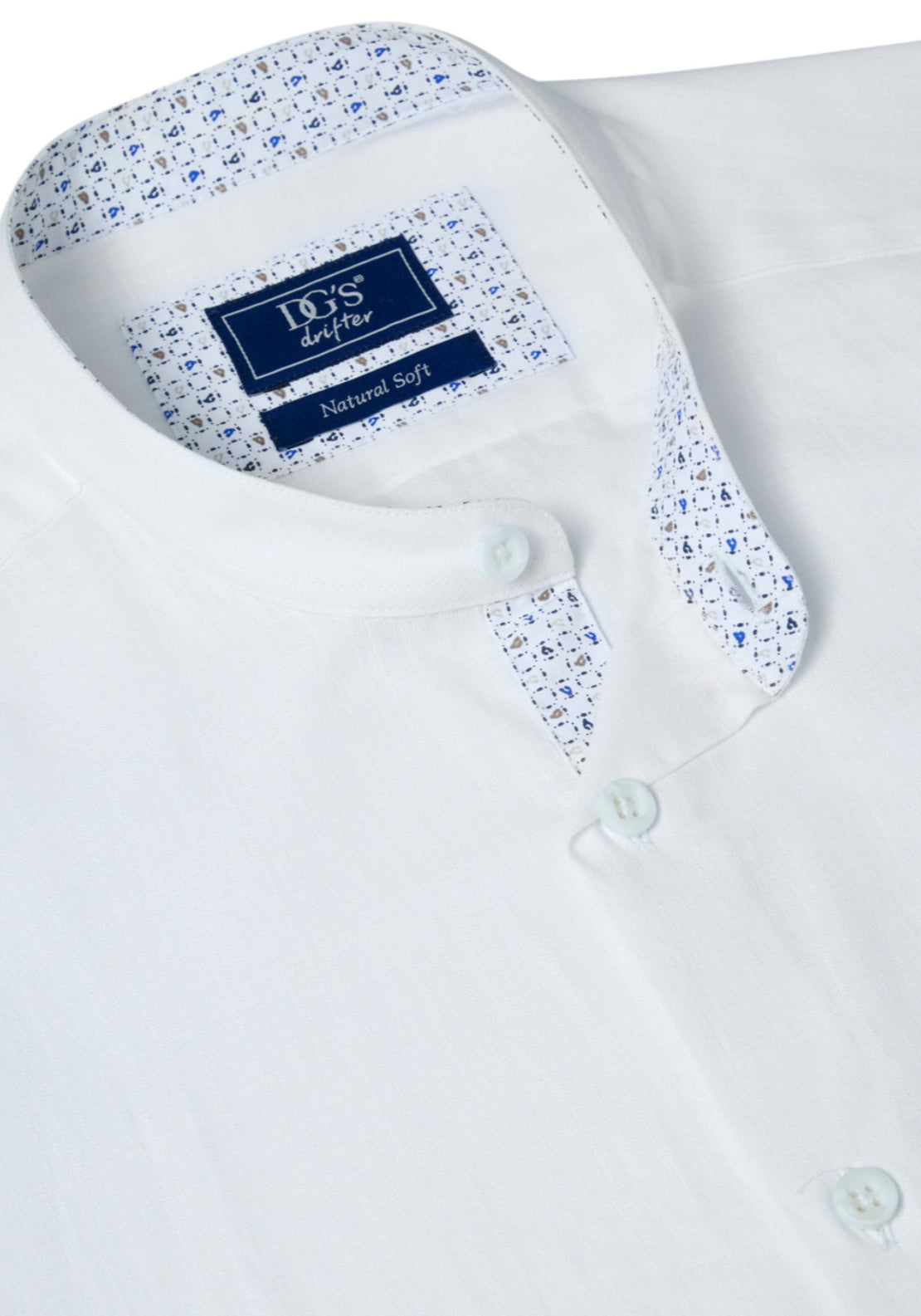 Drifter Short Sleeve Mao Collar Cotton Shirt - White 2 Shaws Department Stores