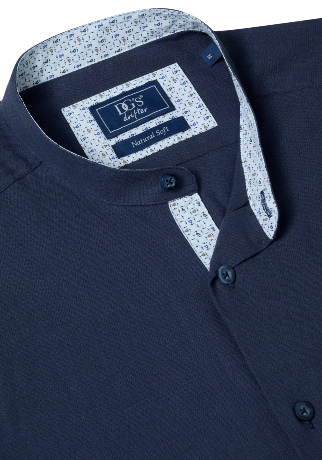 Drifter Short Sleeve Mao Collar Cotton Shirt - Blue 2 Shaws Department Stores
