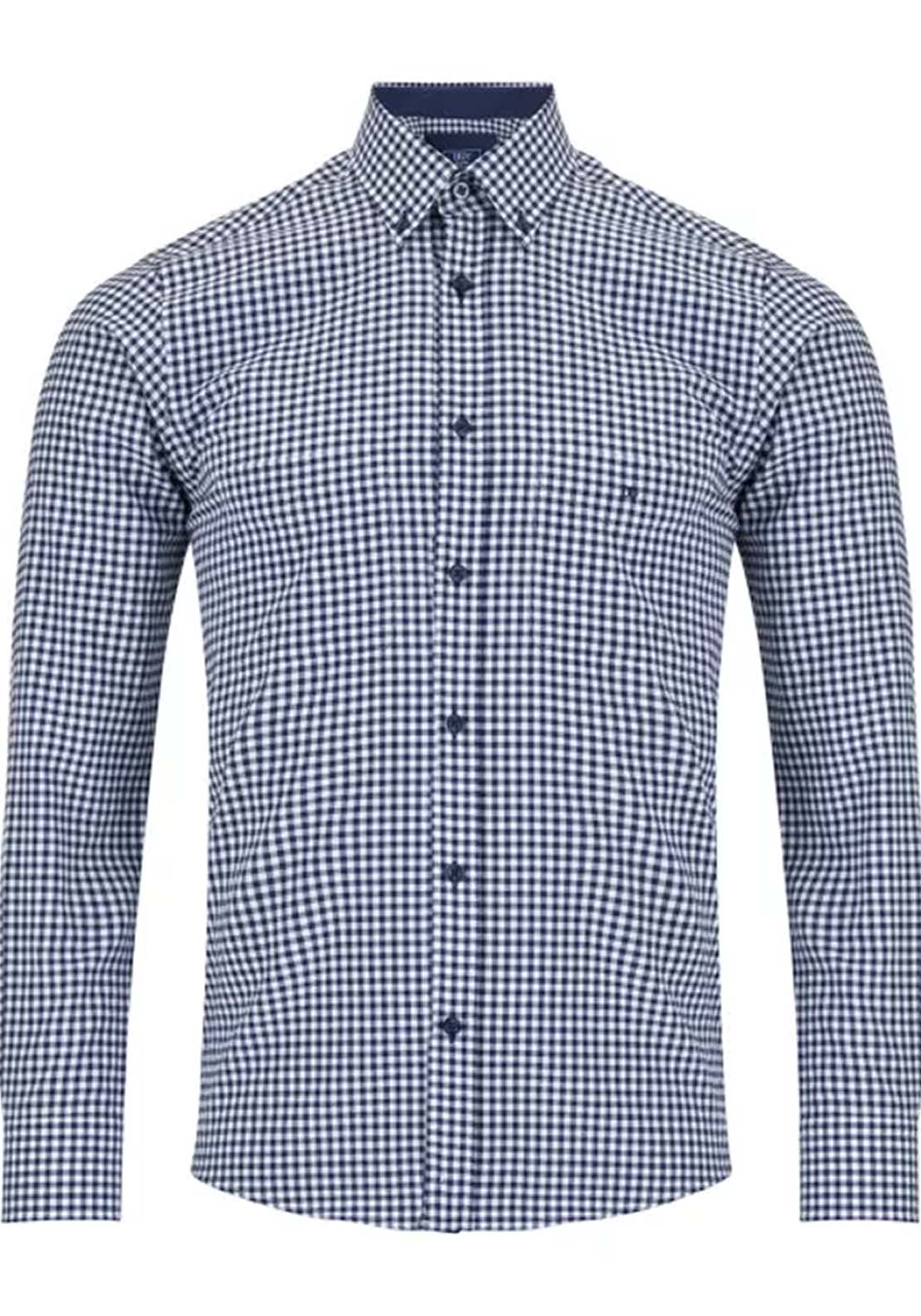 Drifter Long Sleeve Check Shirt - Navy 1 Shaws Department Stores