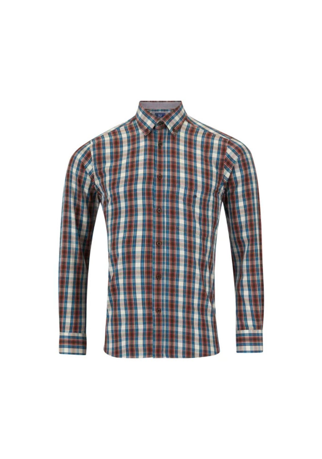 Drifter Long Sleeve Check Regular Shirt - Blue 1 Shaws Department Stores